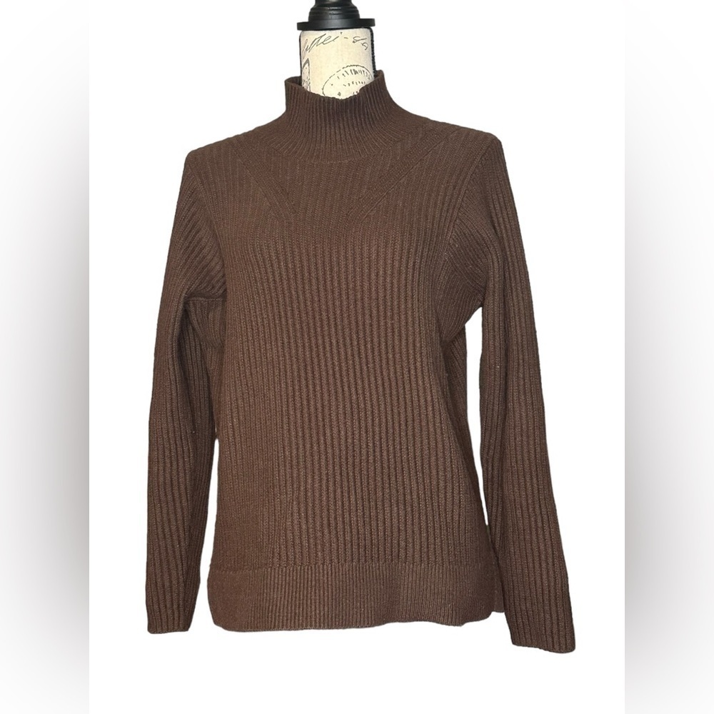 Banana Republic Mock Neck Brown Knit sweater S cotton wool blend EUC Relaxed fit